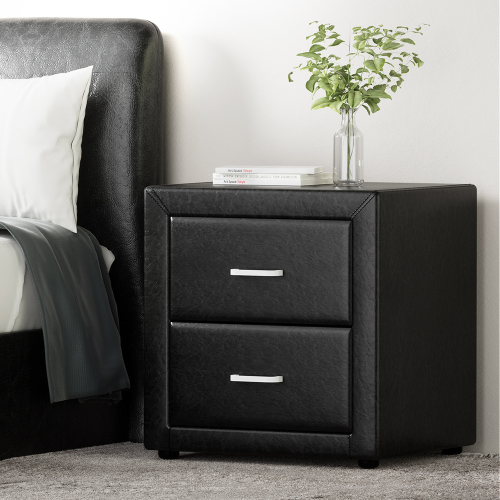 Hythe PVC Leather Bedside Table – Black