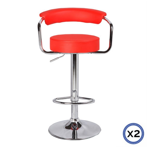 2X Bar Stools Faux Leather High Back Adjustable Crome Base Gas Lift Swivel Chairs – Red