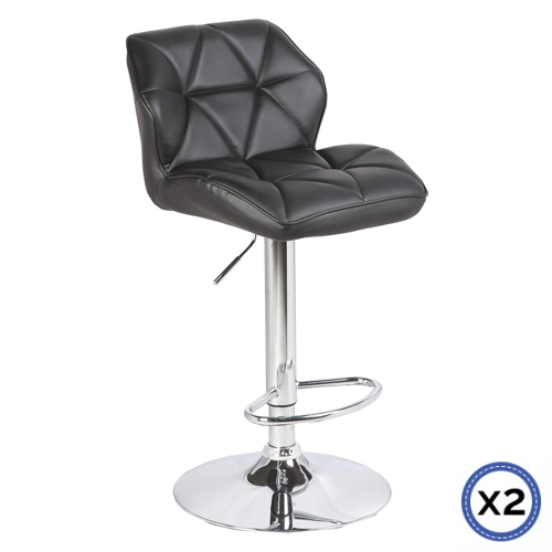 2X Bar Stools Faux Leather Mid High Back Adjustable Crome Base Gas Lift Swivel Chairs – Black