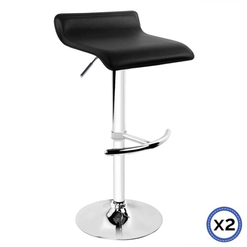 2X Bar Stools Faux Leather Low Back Adjustable Crome Base Gas Lift Slim Seat Swivel Chairs – Black