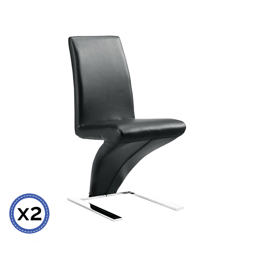 2x Z Shape Leatherette Dining Chairs with Stainless Base – Black
