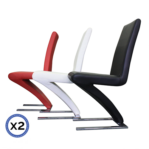 2x Z Shape Leatherette Dining Chairs with Stainless Base – Red