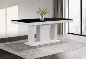 Dining Table in Rectangular Shape High Glossy MDF Wooden Base Combination of Black & White Colour