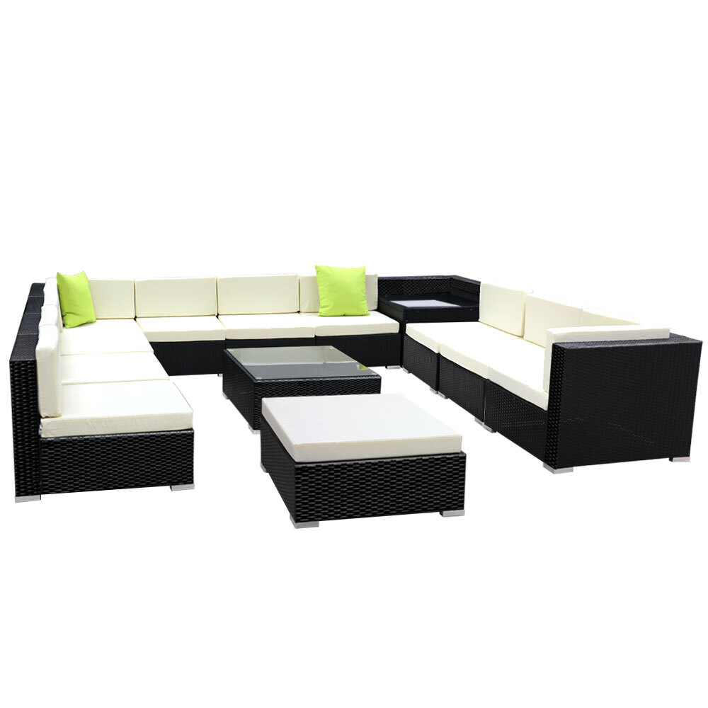 Sofa Set with Storage Cover Outdoor Furniture Wicker – 8 x Single Sofa + 2 x Corner Sofa + 1 x Corner Table + 1 x Table + 1 x Ottoman + 1 x storage cover