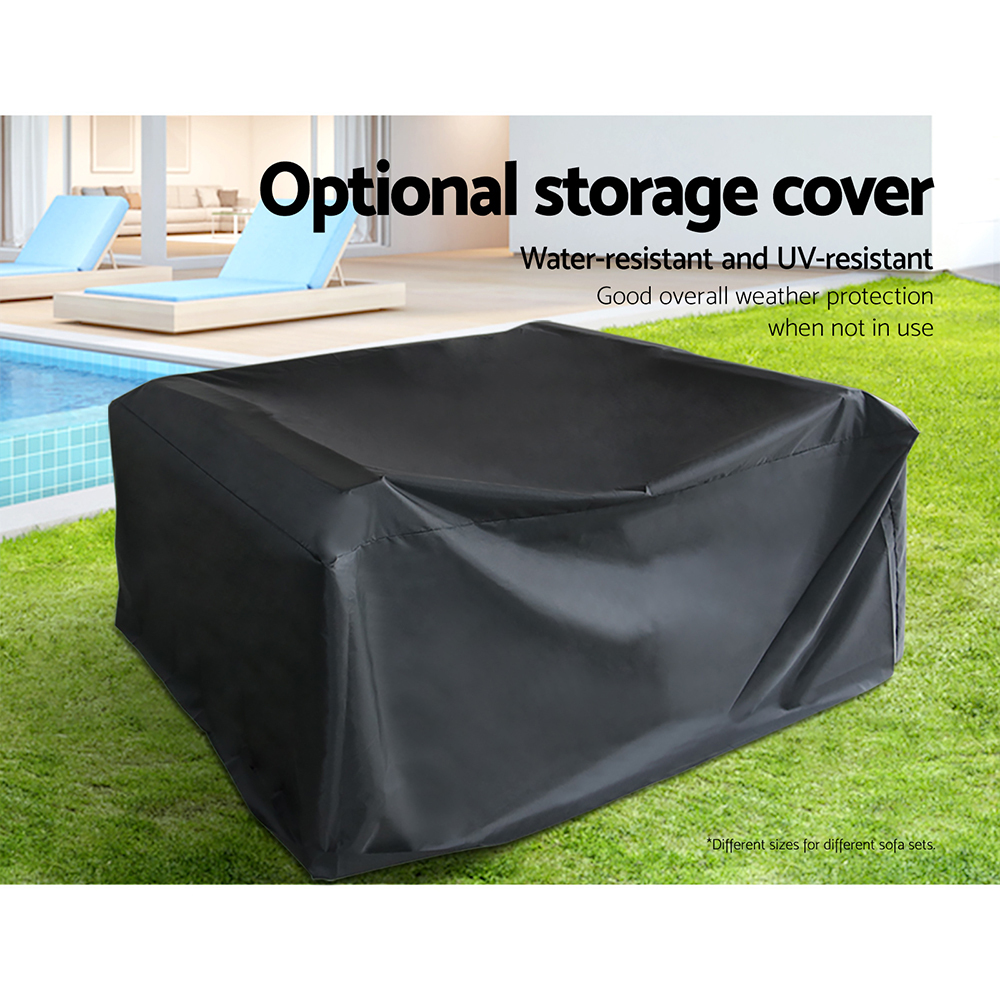 Sofa Set with Storage Cover Outdoor Furniture Wicker – 4 x Single Sofa + 2 x Corner Sofa + 1 x Table + 1 x Ottoman + 1 x storage cover
