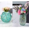 Colored Diamond Cut Glass Flower Vase Round Jar Home Decor with Gold Accent