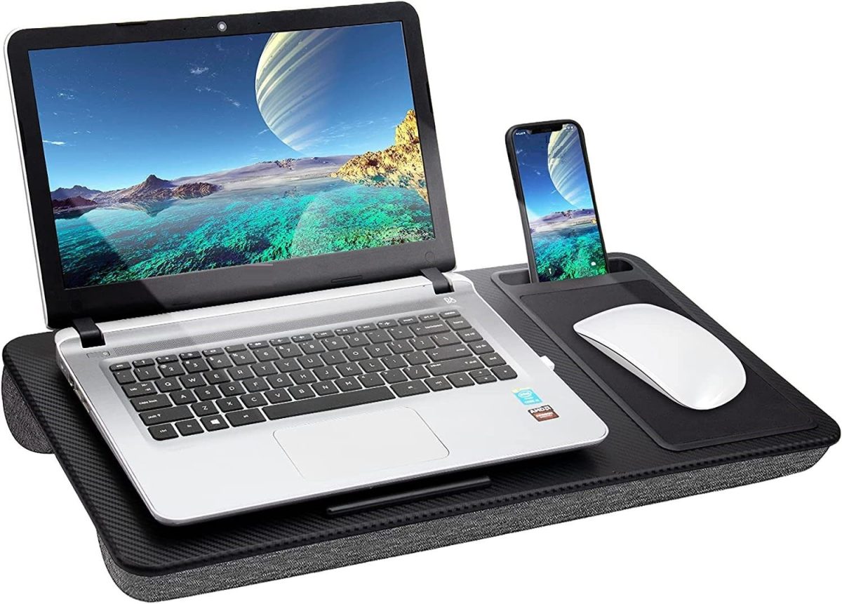 Portable Laptop Desk with Device Ledge, Mouse Pad and Phone Holder for Home Office
