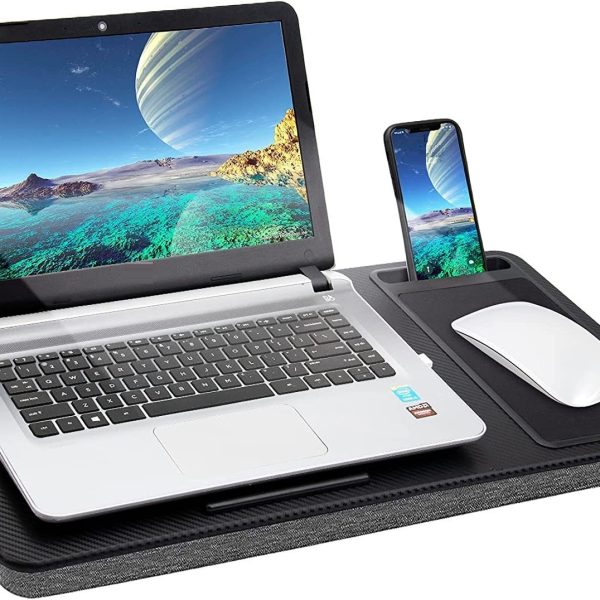 Portable Laptop Desk with Device Ledge, Mouse Pad and Phone Holder for Home Office