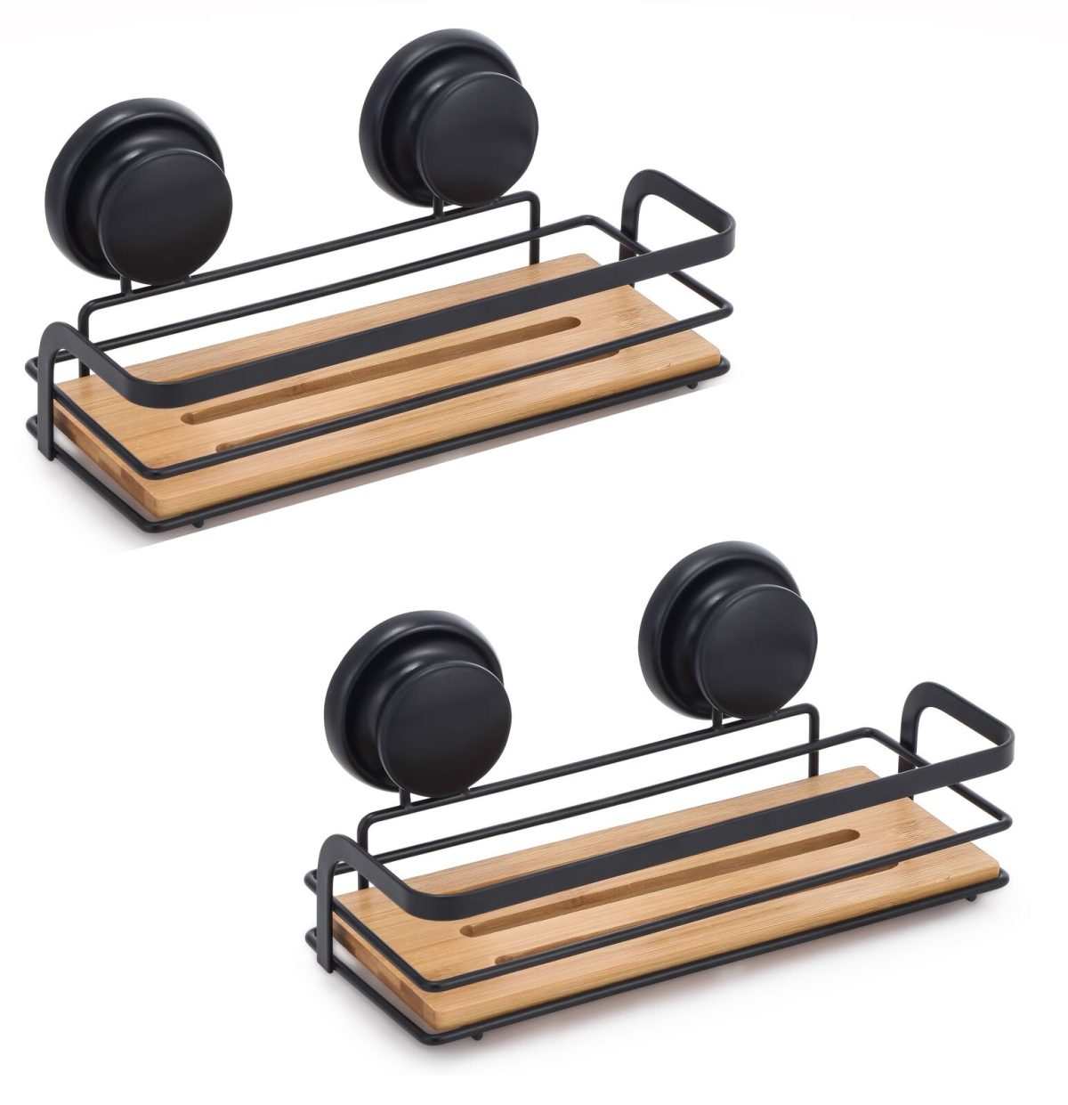 2 Pack Bamboo Corner Shower Caddy Shelf Basket Rack with Premium Vacuum Suction Cup No-Drilling for Bathroom and Kitchen