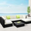 Sofa Set with Storage Cover Outdoor Furniture Wicker – 1 x Single Sofa + 2 x Corner Sofa + 1 x Table + 1 x Ottoman + 1 x storage cover