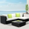 Sofa Set with Storage Cover Outdoor Furniture Wicker – 1 x Single Sofa + 2 x Corner Sofa + 1 x Table + 1 x Ottoman + 1 x storage cover