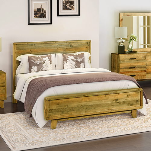 Alpena Wooden Bed Frame in Solid Wood Antique Design Light Brown