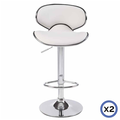 2X Bar Stools Faux Leather Mid High Back Adjustable Crome Base Gas Lift Swivel Chairs