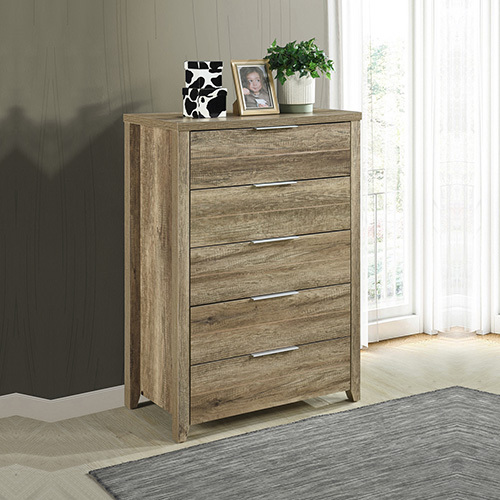 Tallboy with 5 Storage Drawers Natural Wood like MDF