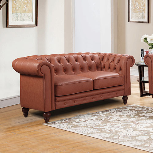 Prunedale Brown Sofa Lounge Chesterfireld Style Button Tufted in Faux Leather