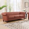 Prunedale Brown Sofa Lounge Chesterfireld Style Button Tufted in Faux Leather