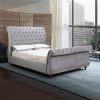 Rosslyn Bedframe Velvet Upholstery Grey Colour Tufted Headboard And Footboard Deep Quilting