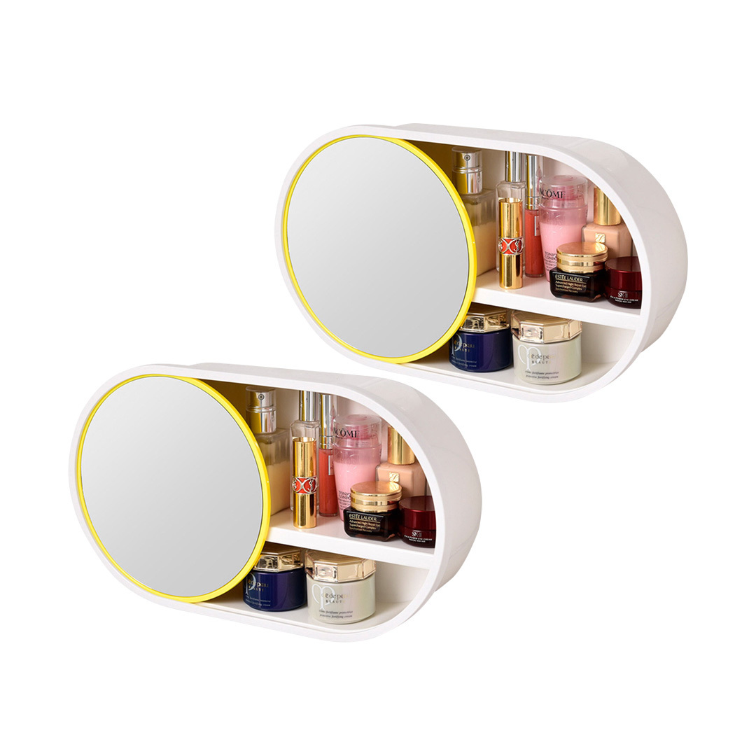 39cm Oval Wall-Mounted Mirror Storage Box Vanity Mirror Rack Bathroom Adhesive Shelf Home Organiser Decor