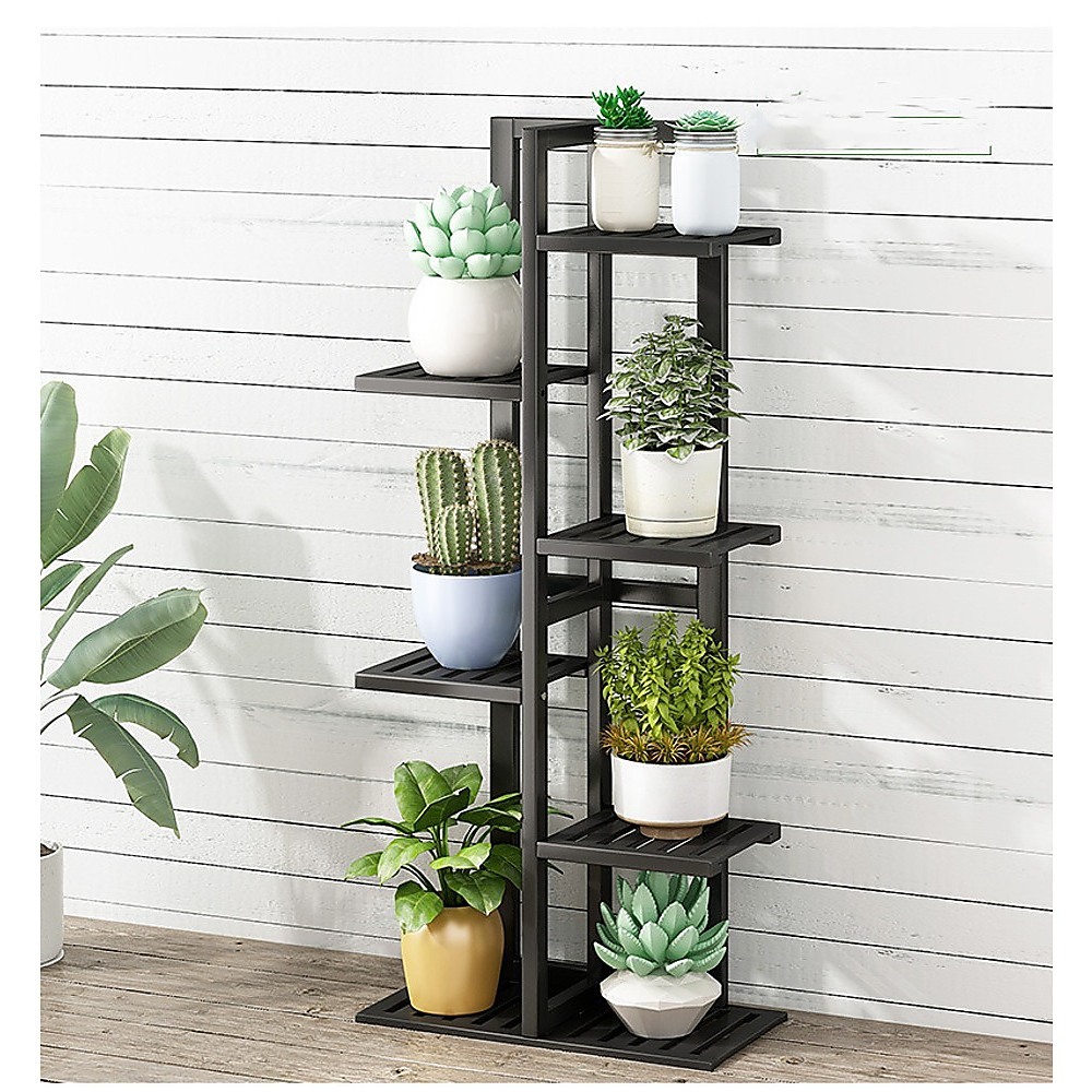 6 Tiers Vertical Bamboo Plant Stand Staged Flower Shelf Rack Outdoor Garden,