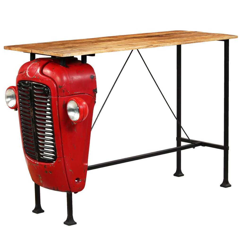 Tractor Bar Table Solid Mango Wood Red