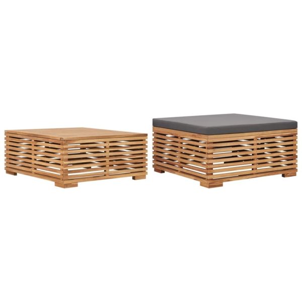 Garden Table and Footrest Set & Cushion Solid Teak Wood