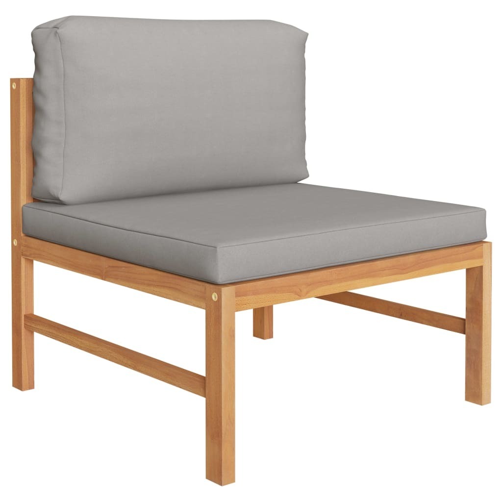 Sofa with Cushions Solid Teak Wood – Cream, Middle Sofa