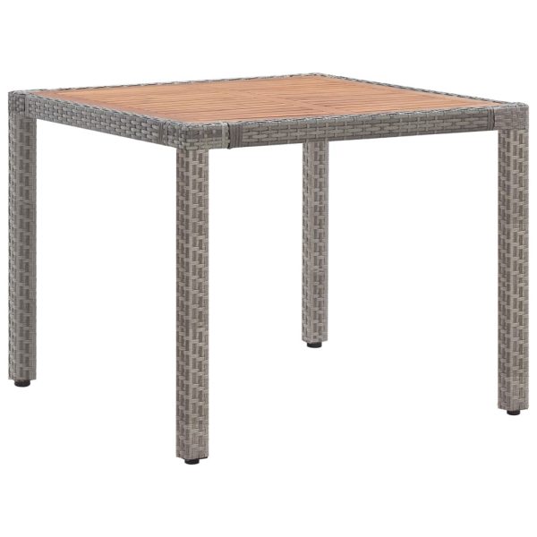 Garden Table Grey Poly Rattan and Solid Acacia Wood