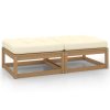 Garden Footstool with Cushion Solid Pinewood