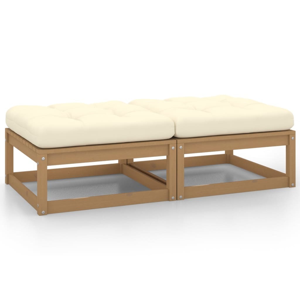 Garden Footstool with Cushion Solid Pinewood