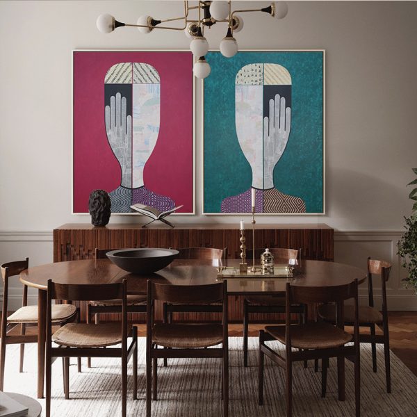 Abstract Man And Woman 2 Sets Gold Frame Canvas Wall Art