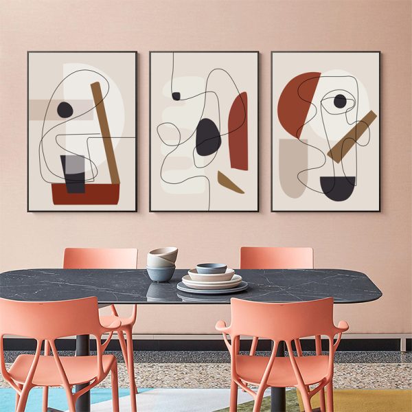 Abstract Line Art By Picasso 3 Sets Black Frame Canvas Wall Art