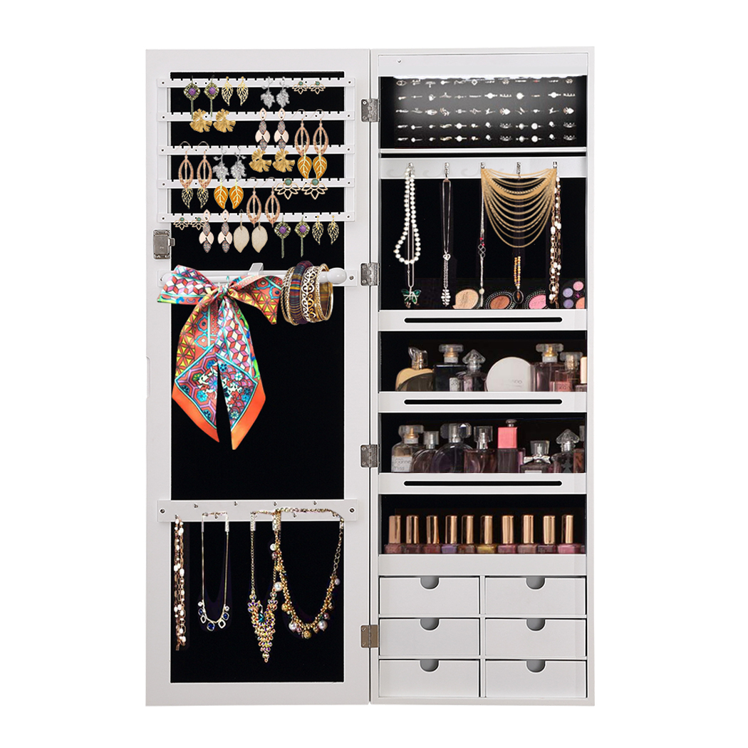 Jewellery Cabinet Full Length Mirror Mirrored Organizer Box Stand White