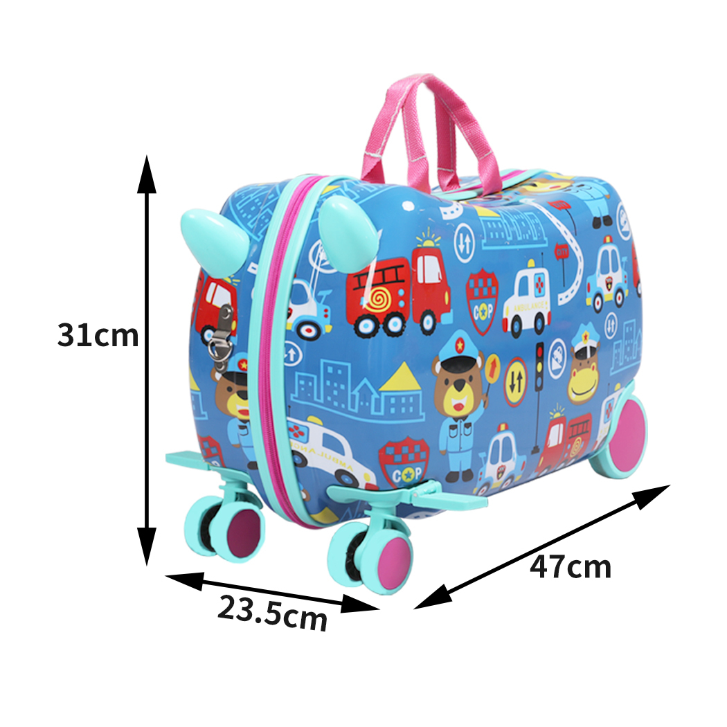 Kids Ride On Suitcase Children Travel Luggage Carry Bag Trolley – Cars Design