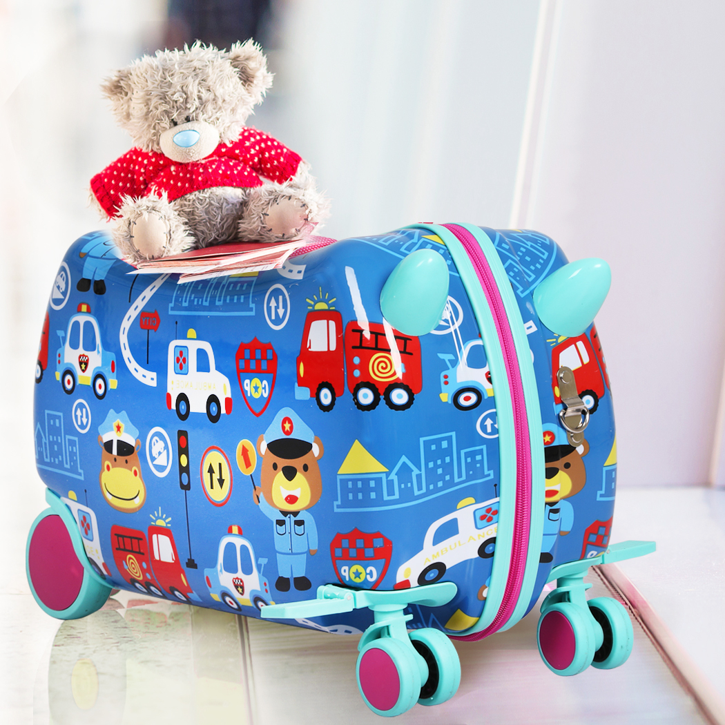 Kids Ride On Suitcase Children Travel Luggage Carry Bag Trolley – Cars Design