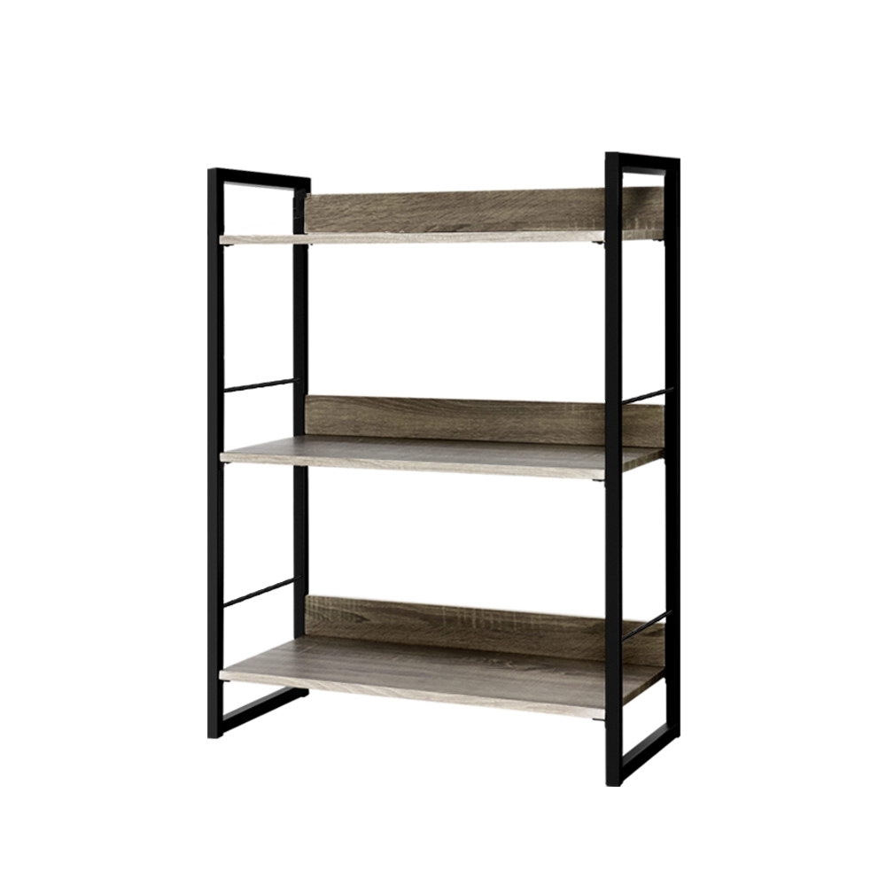 Bookshelf Display Shelves Metal Bookcase Wooden Book Shelf Wall Storage – 3 Tier