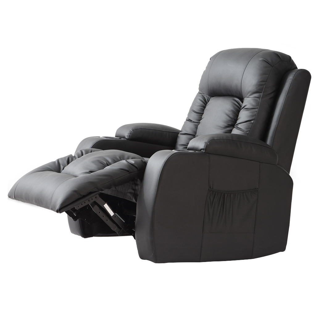 Recliner Chair Electric Massage Chairs Leather Lounge Sofa Heated Black