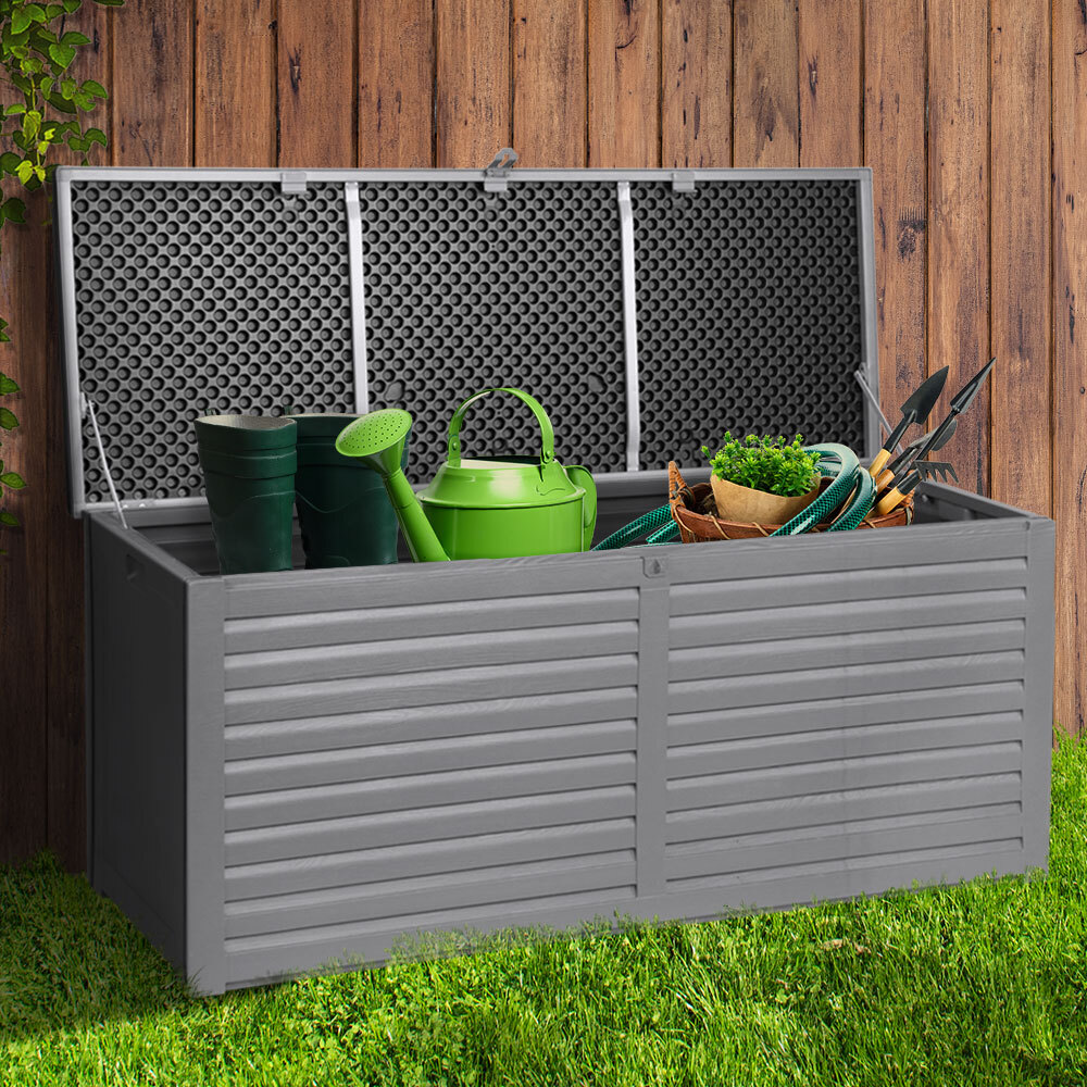 Outdoor Storage Box Container Garden Toy Indoor Tool Chest Sheds – Dark Grey and Black, 490 L