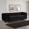 Clydebank Sofa Classic Button Tufted Lounge in Black Velvet Fabric with Metal Legs – 3 Seater