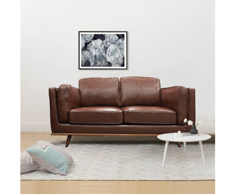 Hinesville Faux Sofa Brown Lounge Set for Living Room Couch with Wooden Frame – 2 Seater