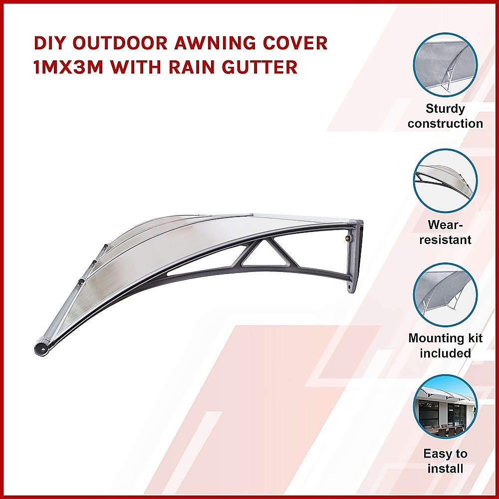 DIY Outdoor Awning Cover with Rain Gutter – 1 x 3 M