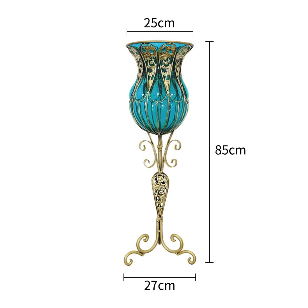 85cm Glass Tall Floor Vase and 12pcs Blue Artificial Fake Flower Set – Blue