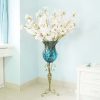 85cm Glass Floor Vase with Tall Metal Flower Stand – Blue