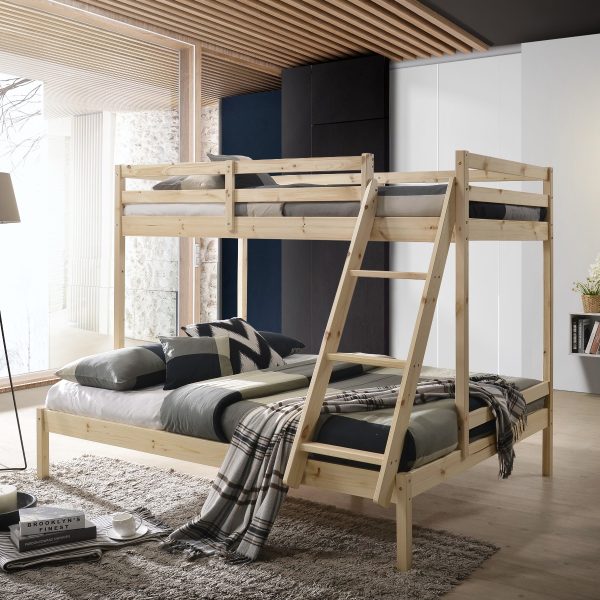 Solid Timber Triple Bunk Bed Single over Double White