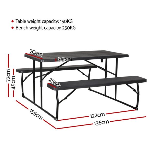 3 PCS Outdoor Furniture Dining Set Lounge Setting Patio HDPE Bench