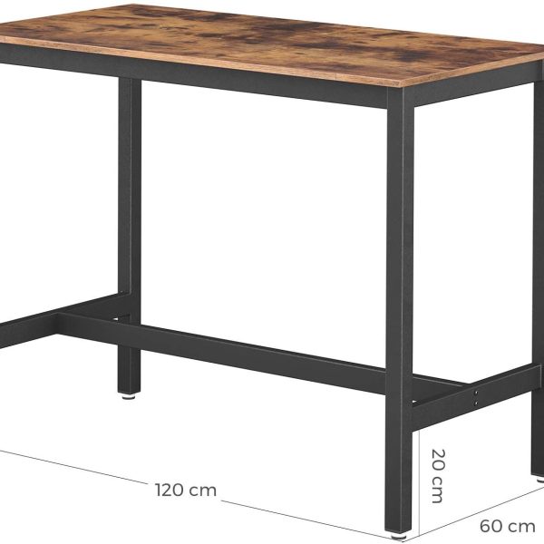 Bar Table with Solid Metal Frame and Wood Look, 120 x 60 x 90 cm