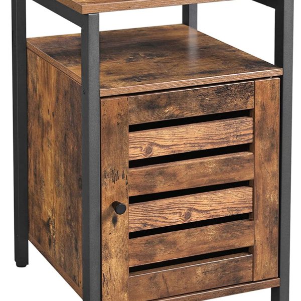 Bedside Table with 2 Adjustable Shelves Steel Frame 40 x 40 x 60 cm Rustic Brown and Black