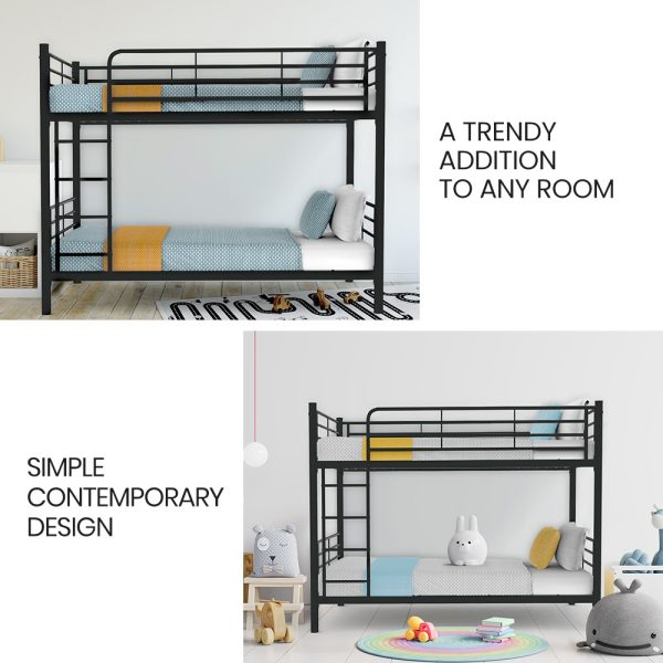 Kingston Slumber 2in1 Single Metal Bunk Bed Frame, with Modular Design, Dark Matte Grey